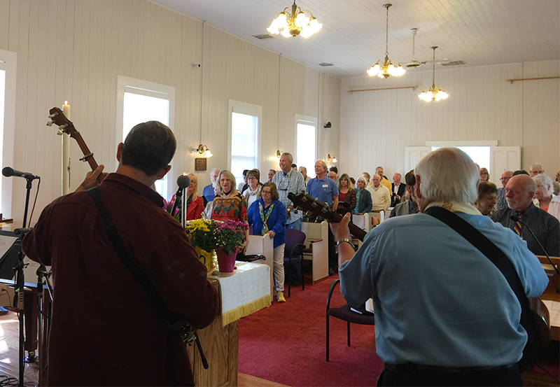 Worshippers gathered in the Open Door sanctuary